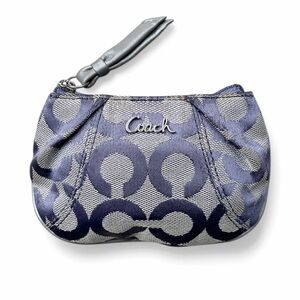 COACH Monogram Purple/Silver Signature Zipper Pouch Keychain Wallet
